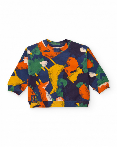Boys' sweatshirt with colorful geometric animal print.