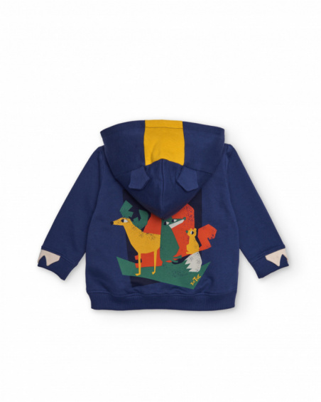 Boys' navy blue hoodie with green and yellow details.