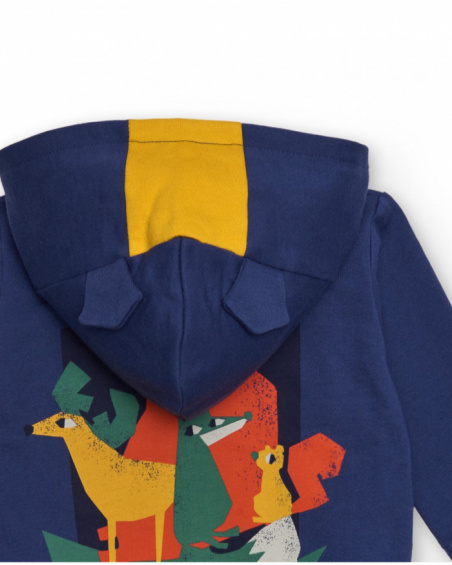 Boys' navy blue hoodie with green and yellow details.