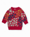 Knit dress for girls in red with multicolored spots print Knit dress for girls in red with multicolored spots print