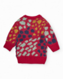 Knit dress for girls in red with multicolored spots print Knit dress for girls in red with multicolored spots print