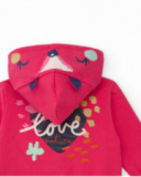Girls' pink sweatshirt with animal hood and heart design.