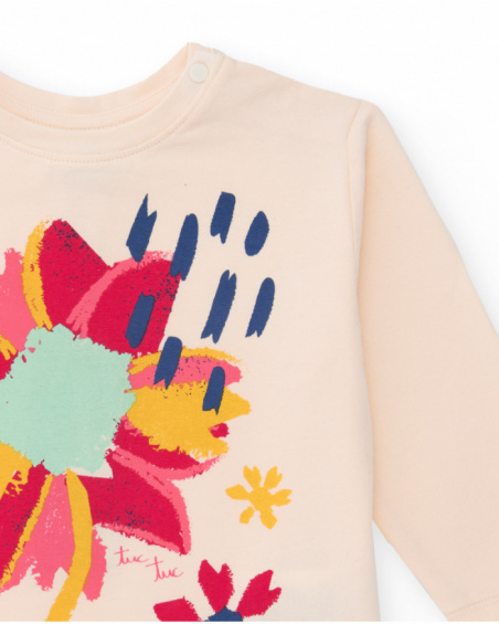 Girls' ivory long-sleeve T-shirt with multicolor floral print.