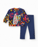 Girls' set with sweatshirt and leggings featuring colorful spot and flower print.