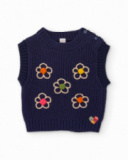 Girls' navy blue knit vest with florel embroidery.