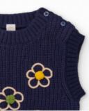 Girls' navy blue knit vest with florel embroidery.