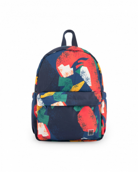 Backpack for boy in navy blue with multicolored dinosaur print