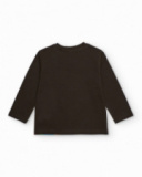Long sleeve T-shirt for boy in brown with vehicle print
