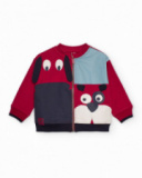 Red zip-up sweatshirt for boy with animal design