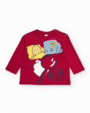 Long sleeve t-shirt for boy in red with detective print
