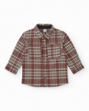 Long-sleeved burgundy check shirt for boy