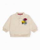 Ecru polo sweatshirt for boy with colorful embroidery