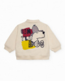 Ecru polo sweatshirt for boy with colorful embroidery