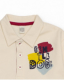 Ecru polo sweatshirt for boy with colorful embroidery