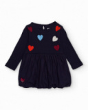 Navy blue dress for girl with heart appliqués Navy blue dress for girl with heart appliqués
