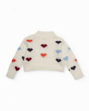 Girl’s sweater in off-white with multicolor hearts