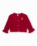 Red knit cardigan for girl with embroidered detail