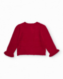 Red knit cardigan for girl with embroidered detail