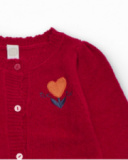 Red knit cardigan for girl with embroidered detail