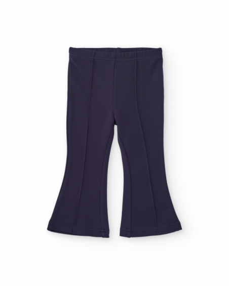 Flared pants for girls in navy blue with embroidered detail
