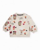 Ecru sweatshirt for girl with dog and heart print