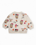 Ecru sweatshirt for girl with dog and heart print