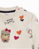 Ecru sweatshirt for girl with dog and heart print