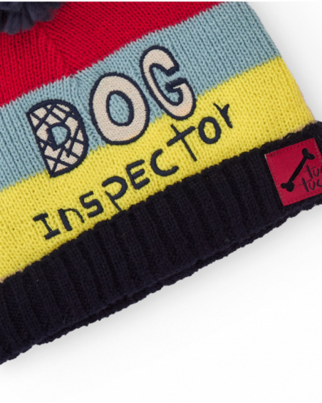Multicolor hat and scarf set for boy with embroidered text