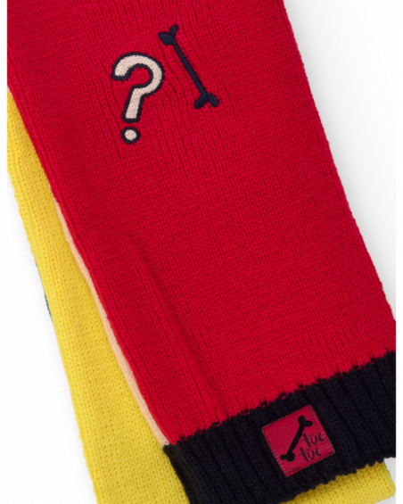 Multicolor hat and scarf set for boy with embroidered text