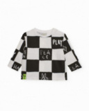 Long-sleeved t-shirt for boy in black and white with graphic print