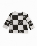 Long-sleeved t-shirt for boy in black and white with graphic print