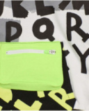 Hoodie for boy in black and white with printed letters and green pocket