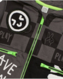 Hoodie for boy in grey with graphic print and green pockets