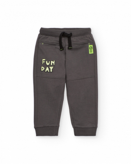 Jogger pants for boy in grey with "Fun Day" print