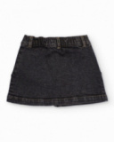 Girl's black denim skirt with patch pockets and buttons
