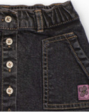 Girl's black denim skirt with patch pockets and buttons