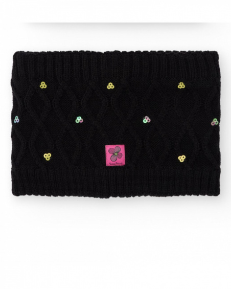 Knitted neck warmer for girl in black with sequins