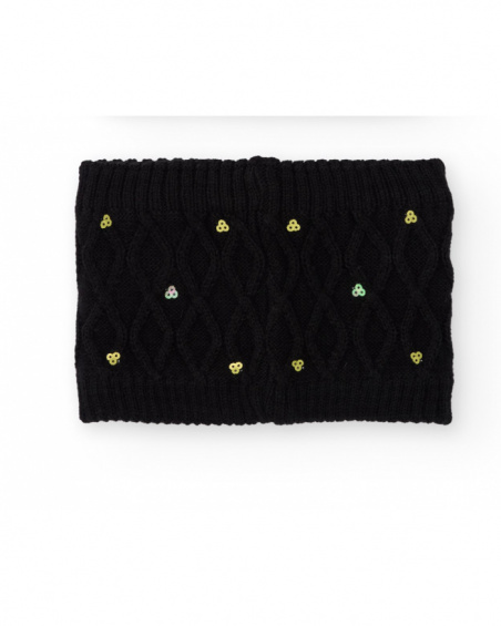 Knitted neck warmer for girl in black with sequins