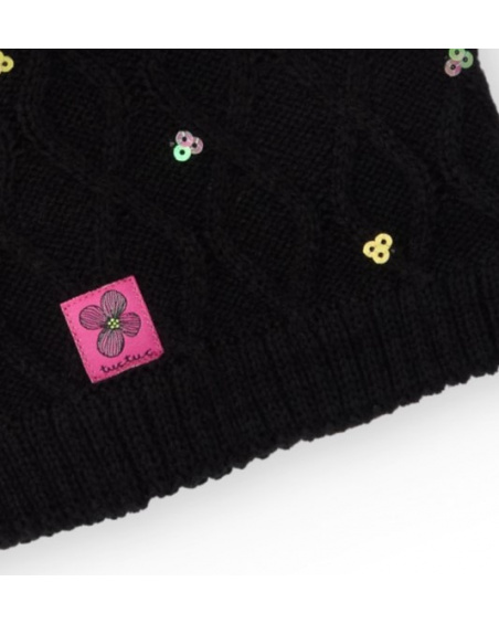 Knitted neck warmer for girl in black with sequins