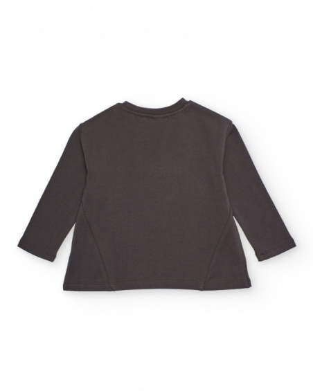 Long sleeve T-shirt for girl in dark grey with unicorn and sequin crown