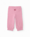 Pink fleece trousers for girl with rainbow print