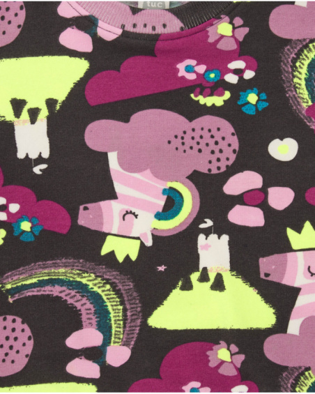 Long-sleeved sweatshirt for girl in brown with unicorn and rainbow print