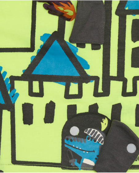 Long-sleeved T-shirt for boys in neon green with castle print