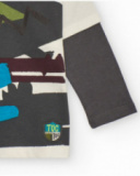 Long-sleeved T-shirt for boy in ecru with crocodile print