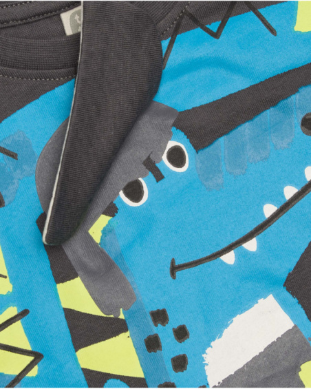 Long-sleeved t-shirt for boy in grey with blue dragon print