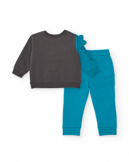 Boy’s sweatshirt and pants set in grey and blue with dragon detail