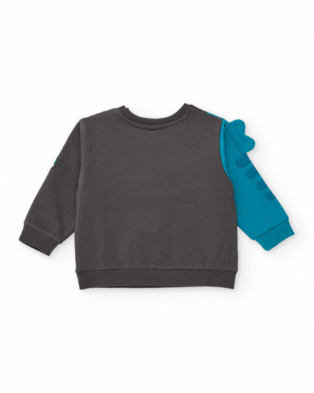 Boy’s sweatshirt in grey and blue with dinosaur print and 3D details