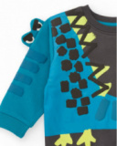 Boy’s sweatshirt in grey and blue with dinosaur print and 3D details