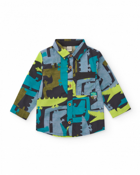Long-sleeved shirt for boys with multicolour dinosaur print