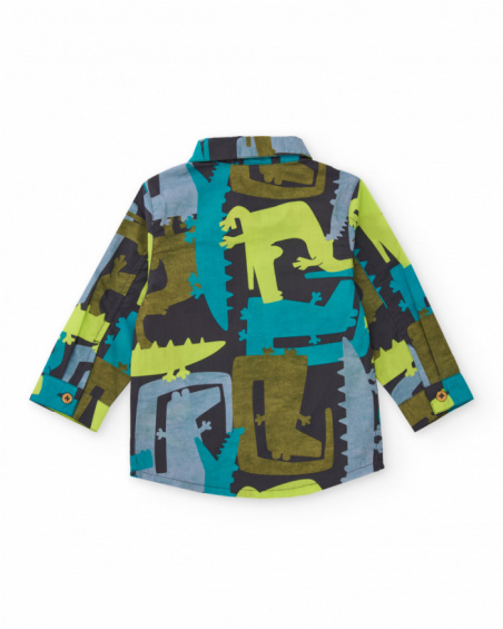 Long-sleeved shirt for boys with multicolour dinosaur print